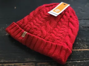 Timberland Super Cable Bright Red Plush Lined Beanie Hat Unisex OS