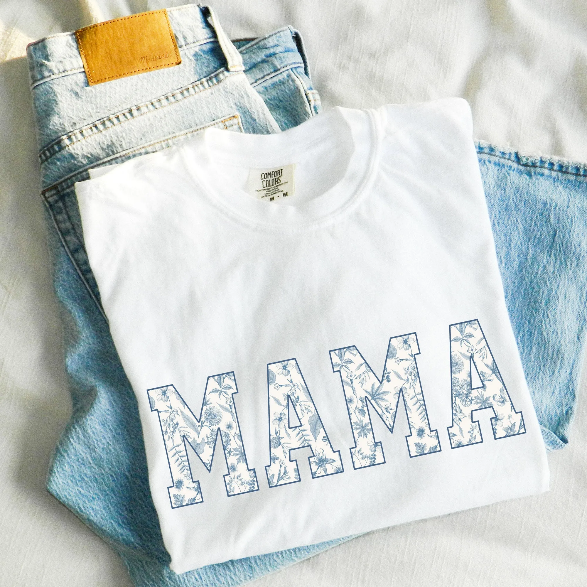 Toile Blue Floral MAMA Comfort Colors T-Shirt
