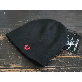 True Religion Black/Red Logo Essential /Winter Warm Beanie Hat OS