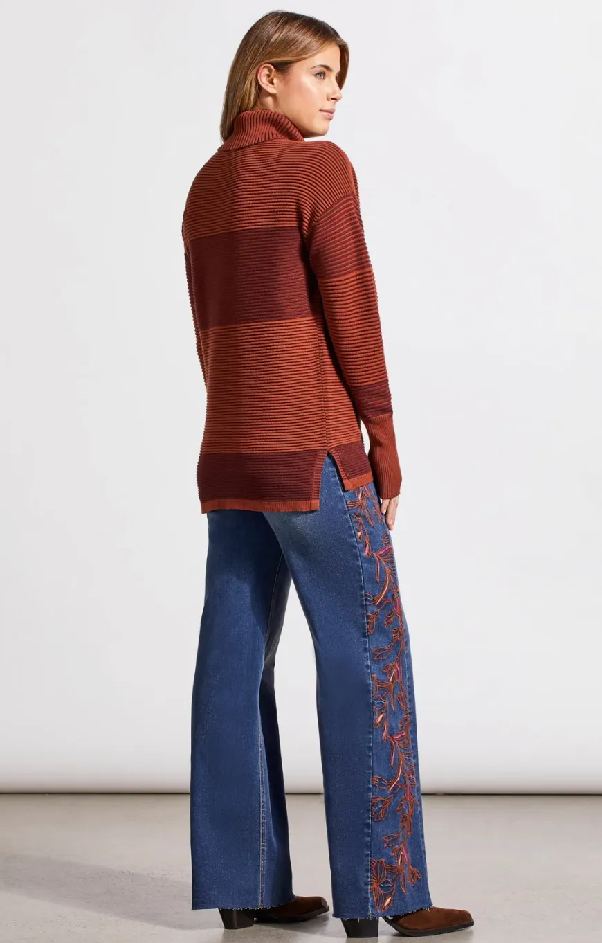 Two-Tone Ottoman Turtleneck Tunic Sweater