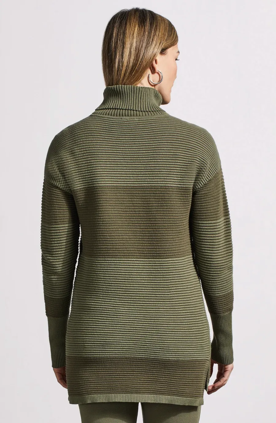 Two-Tone Ottoman Turtleneck Tunic Sweater