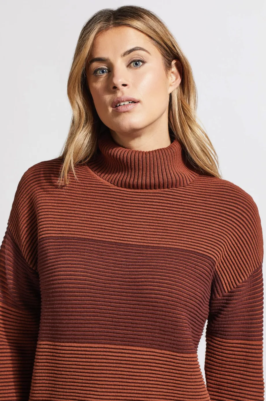Two-Tone Ottoman Turtleneck Tunic Sweater