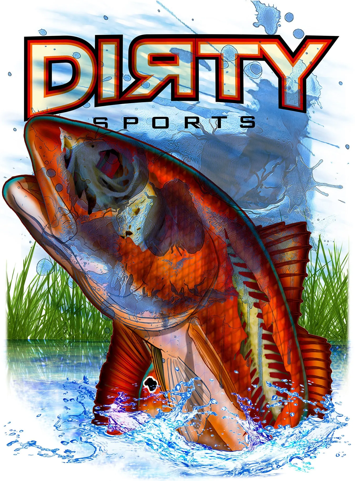 Undead Redfish with Skull FULL - Short Sleeve Polyester Shirt