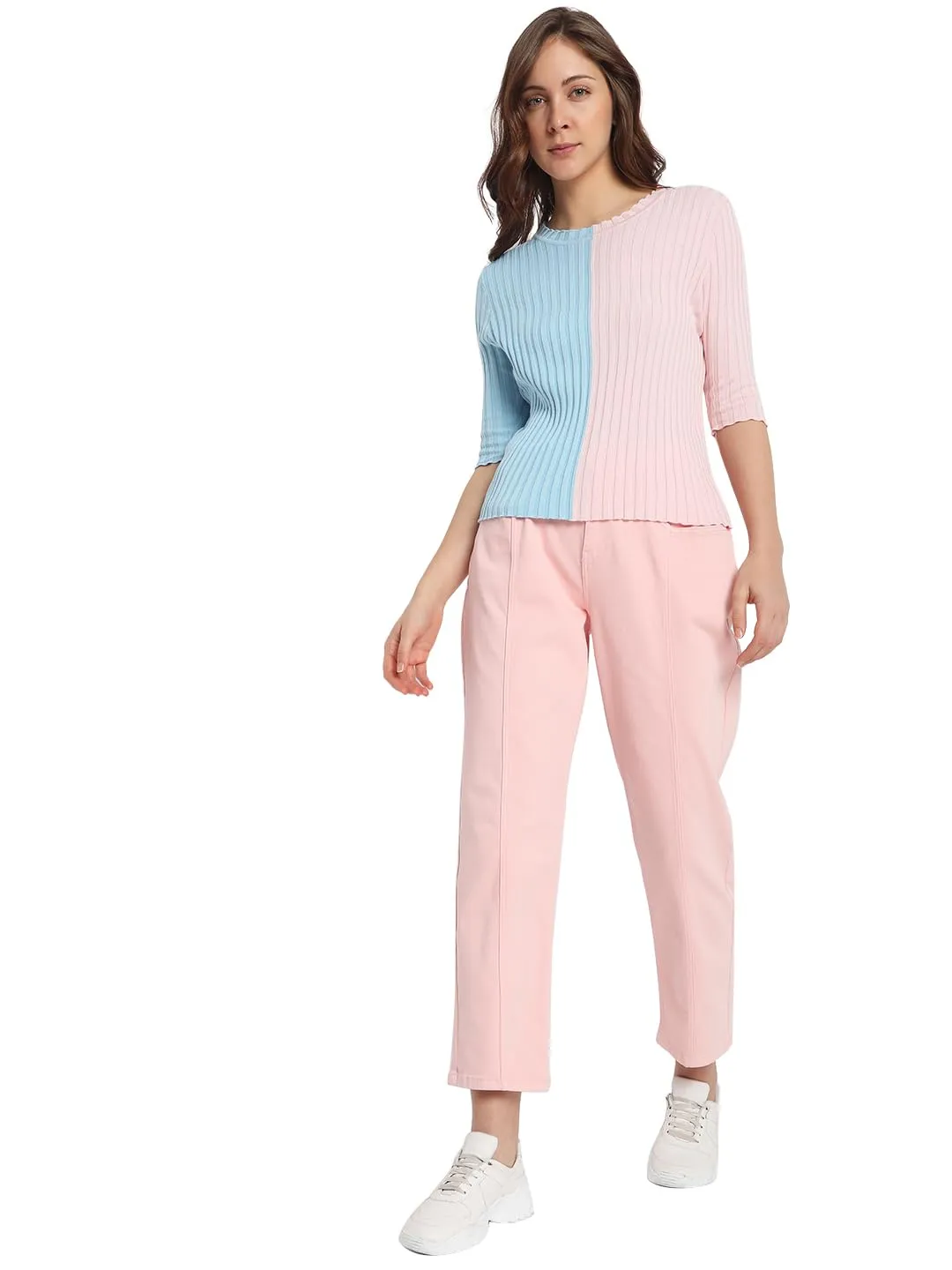 Vero Moda Women's Cotton Casual Pullover Sweater (289466301-Crystal Pink_Crystal M)