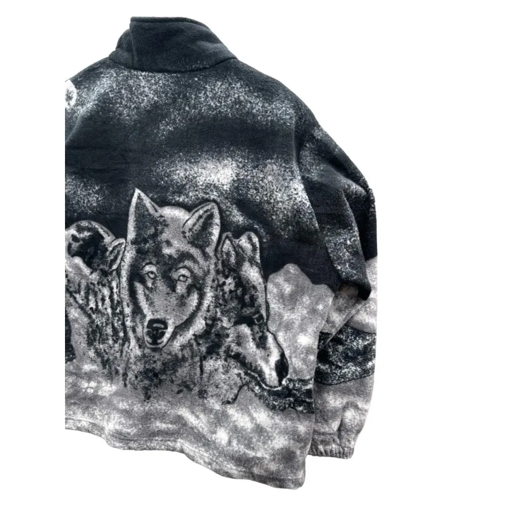 Vintage 1990's Damart Mountain Wolf AOP Animal Full Zip Fleece Jacket