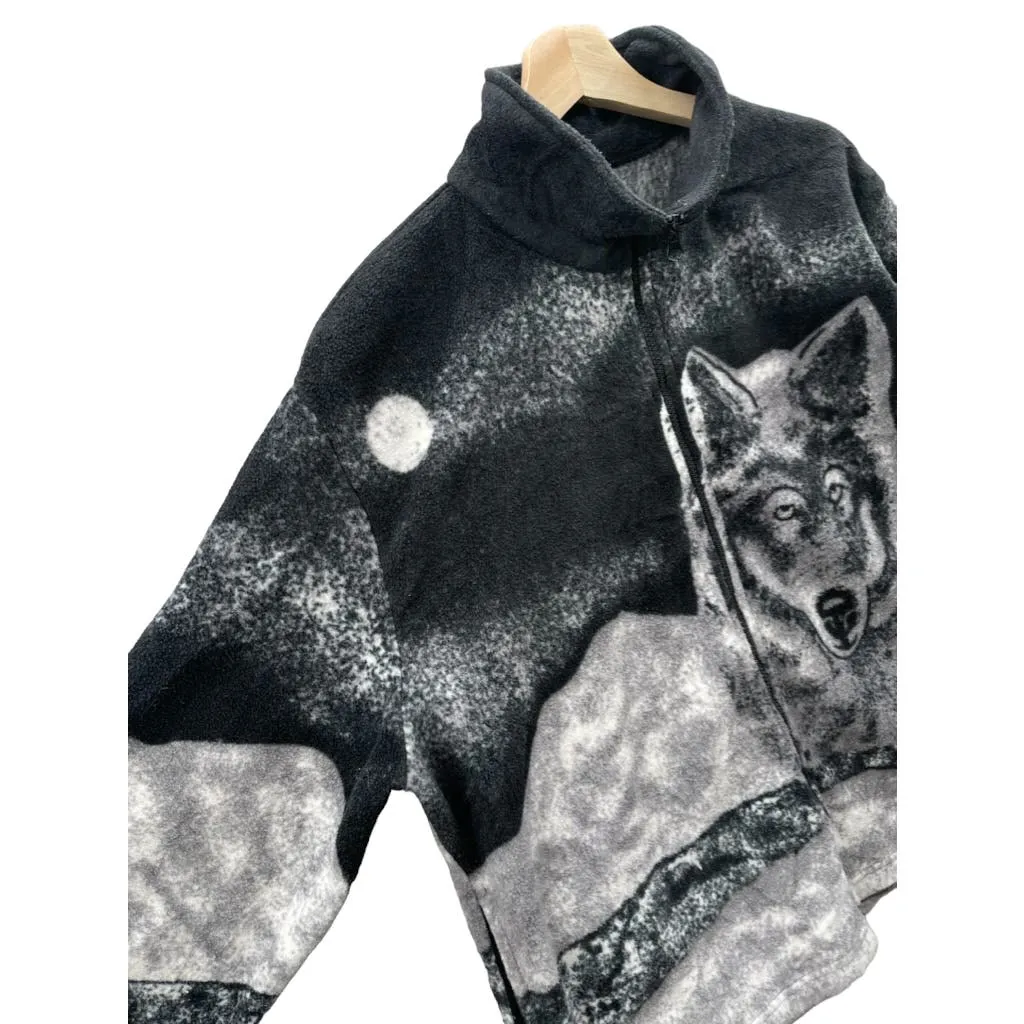 Vintage 1990's Damart Mountain Wolf AOP Animal Full Zip Fleece Jacket