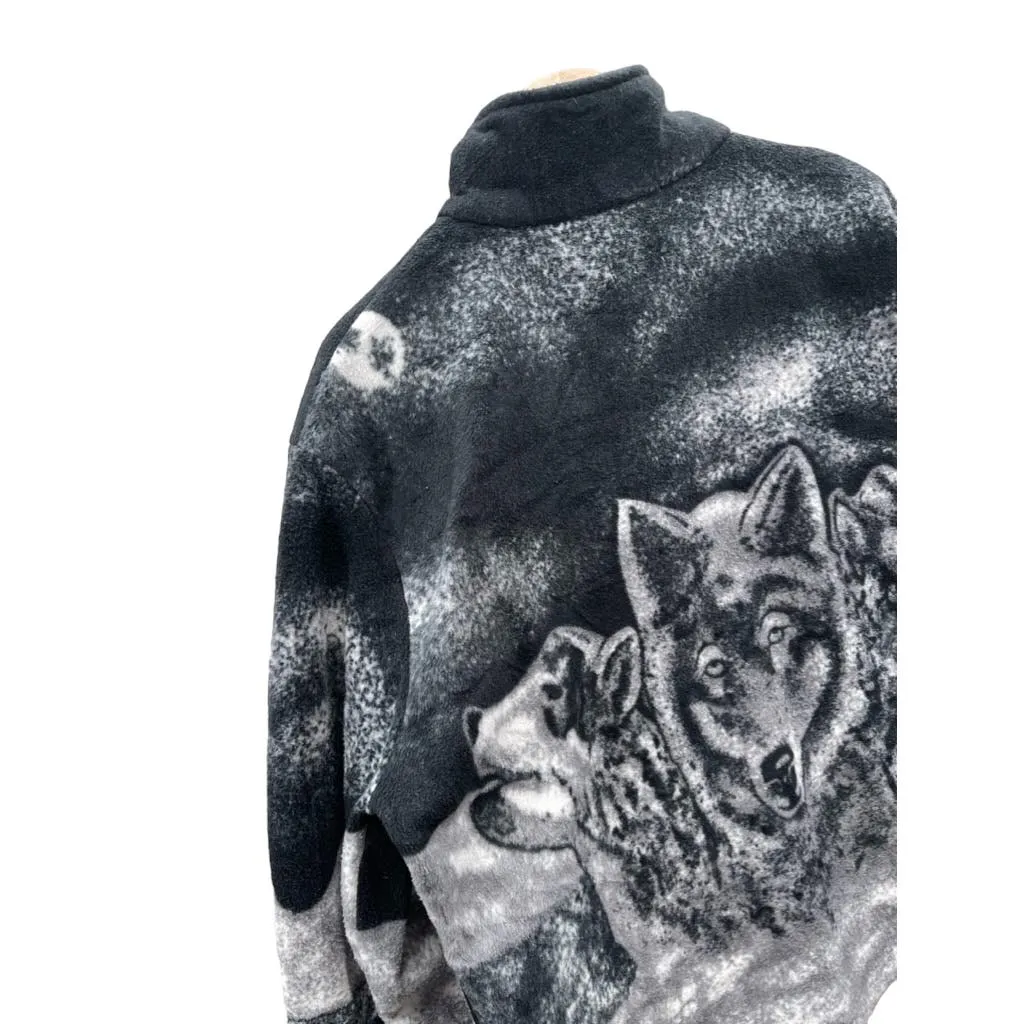 Vintage 1990's Damart Mountain Wolf AOP Animal Full Zip Fleece Jacket