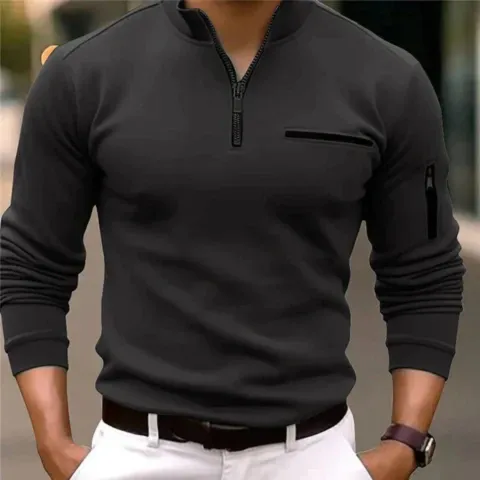 Voorher - Heren Halve Rits Pullover met Ritszakken op Borst en Mouw