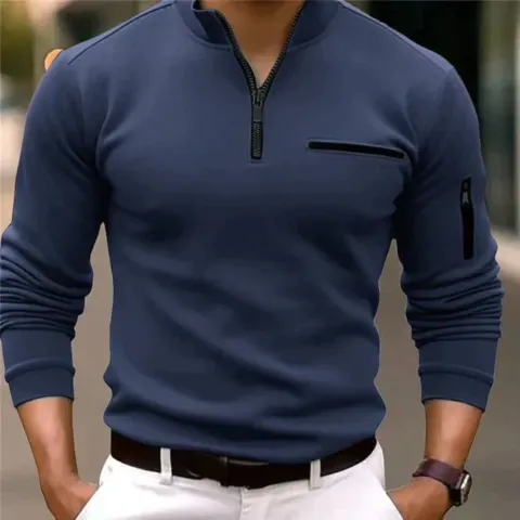 Voorher - Heren Halve Rits Pullover met Ritszakken op Borst en Mouw