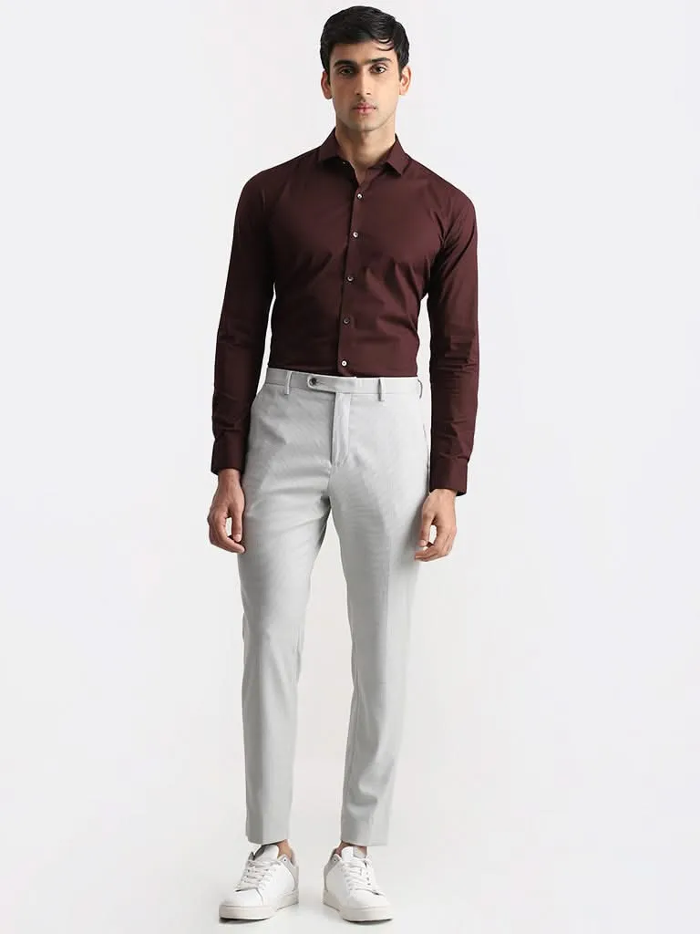 WES Formals Solid Dark Wine Cotton Blend Ultra-Slim Fit Shirt