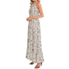 Western Horses Ruffle Hem Halter Neck Maxi Dress