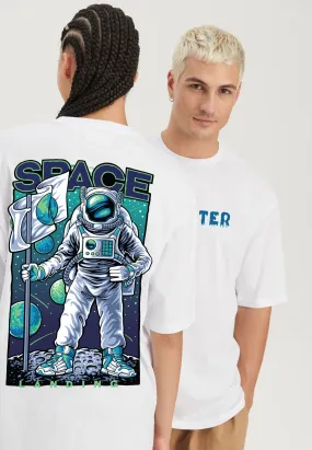 White Relaxed Fit Space landing Graphic T-shirt