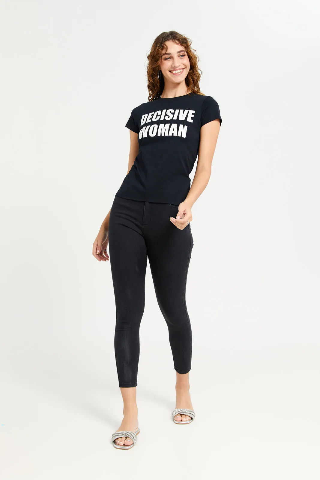 Women Black Graphic T-Shirt