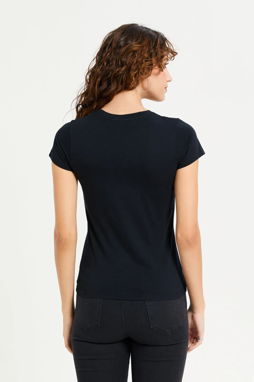Women Black Graphic T-Shirt