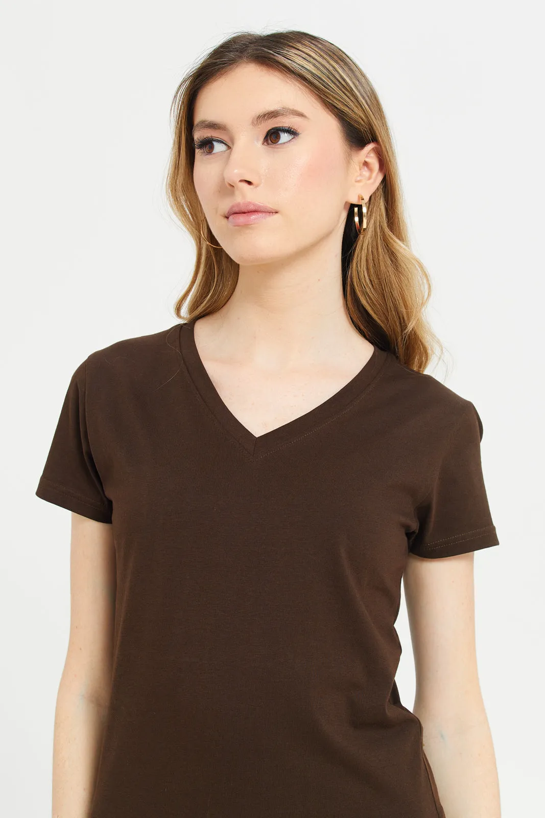 Women Brown Basic T-Shirt