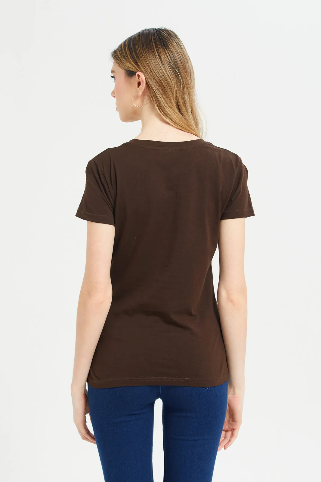 Women Brown Basic T-Shirt