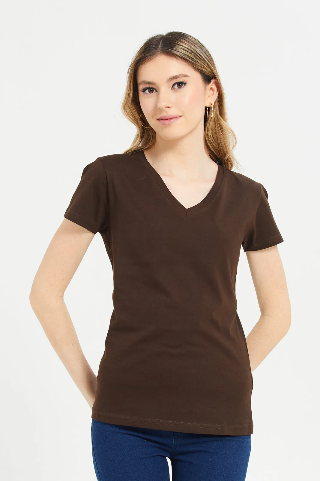 Women Brown Basic T-Shirt