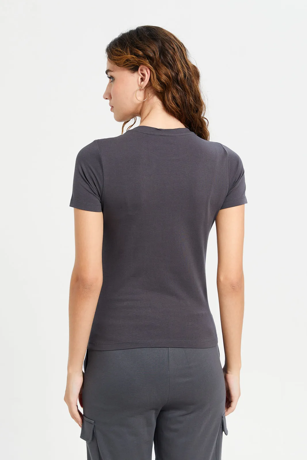 Women Charcoal Basic T-Shirt