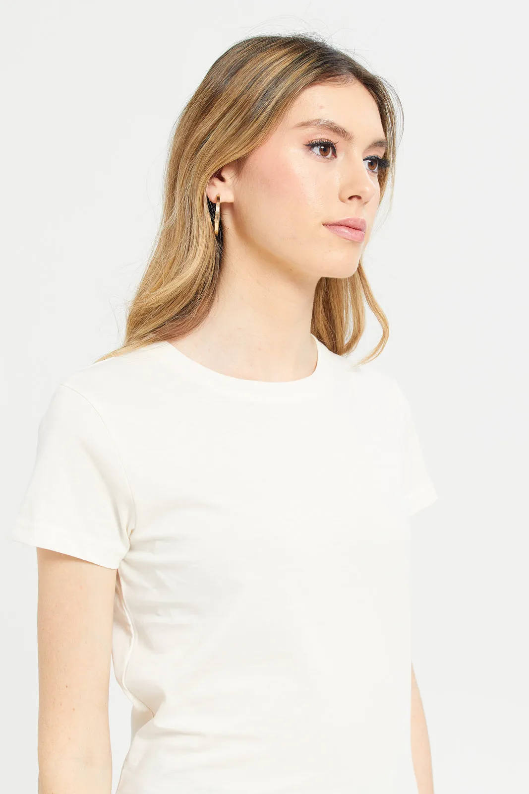 Women Cream Basic T-Shirt