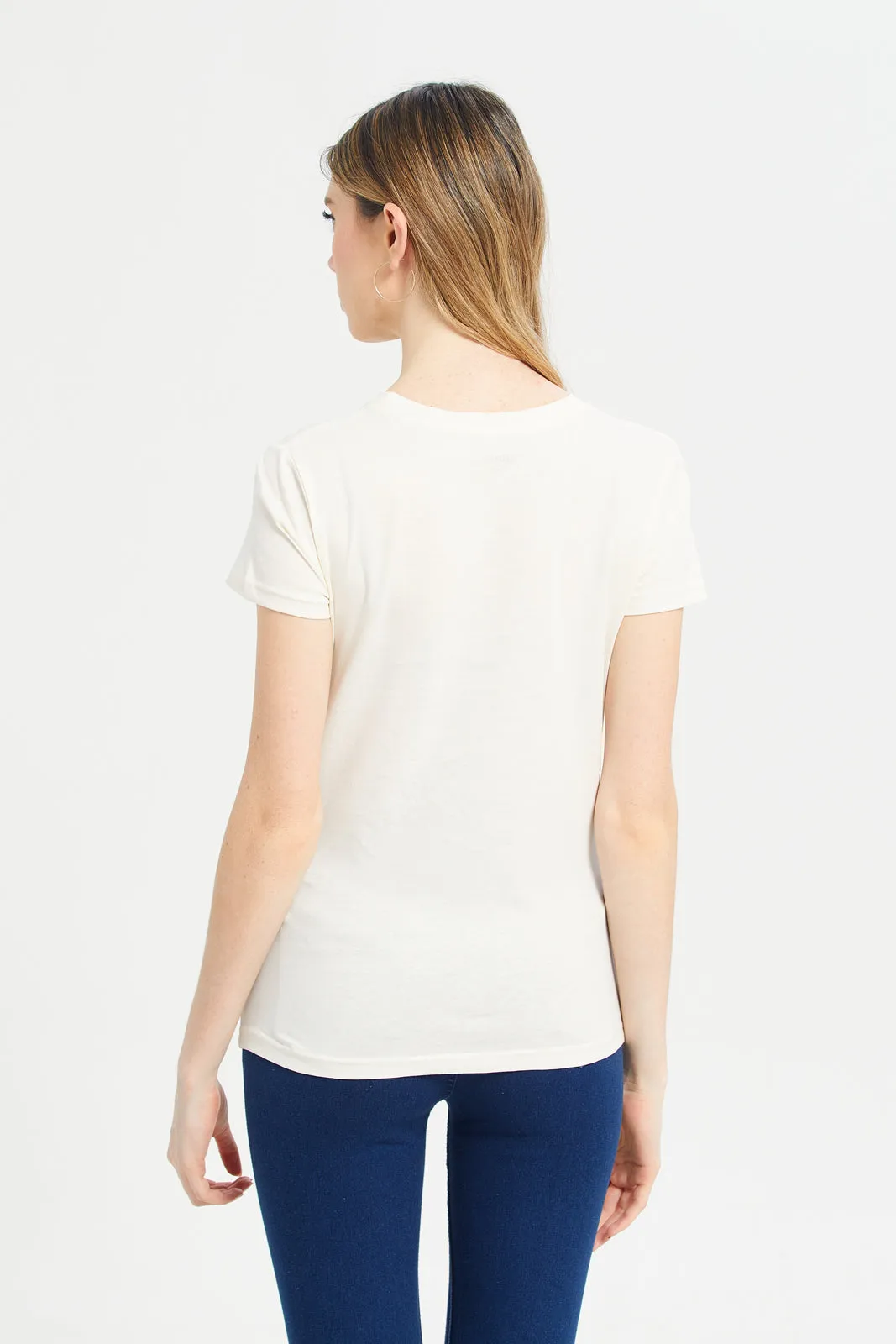 Women Cream Basic T-Shirt