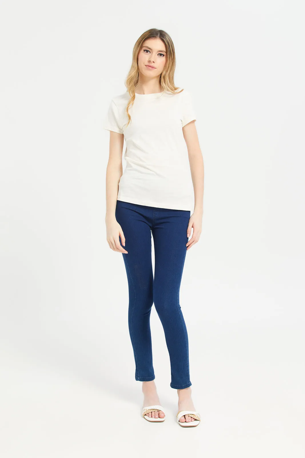 Women Cream Basic T-Shirt