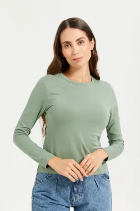 Women Green Long Sleeve Basic T-Shirt