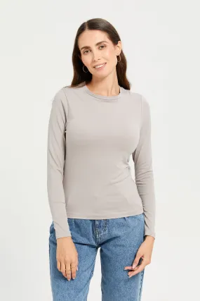 Women Grey Long Sleeve Basic T-Shirt