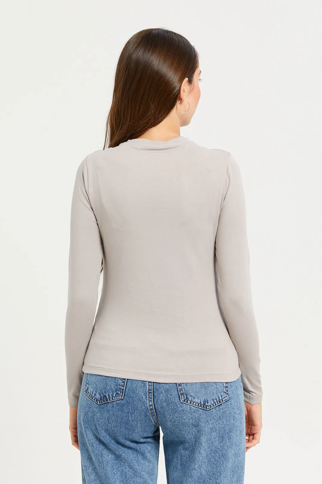 Women Grey Long Sleeve Basic T-Shirt