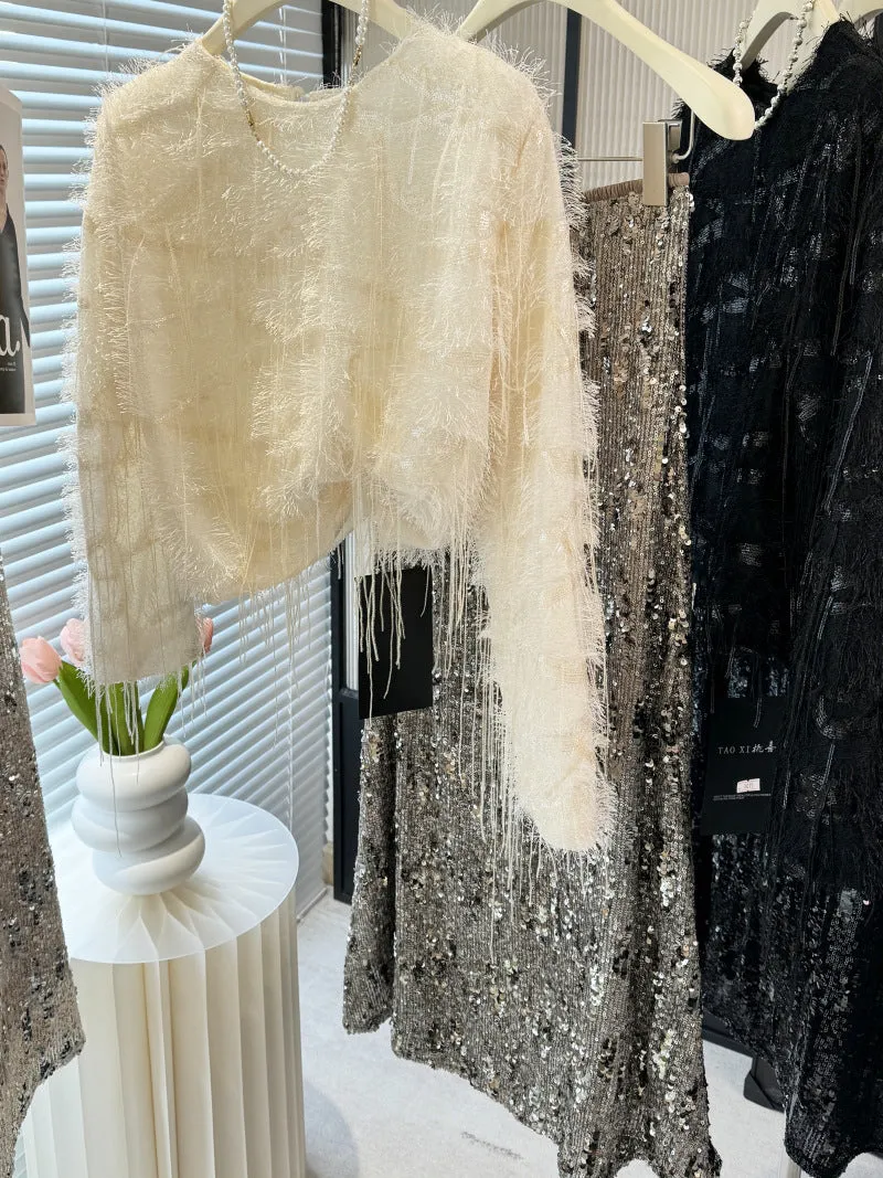 Women Heavy Embroidery Sequin Skirt