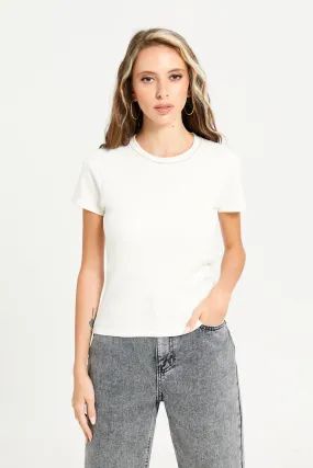 Women Ivory Rhinestone Embellished T-Shirt
