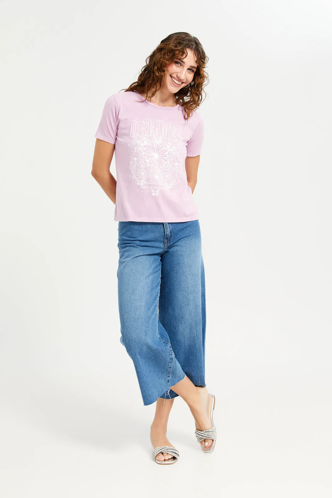 Women Lilac Printed T-Shirt