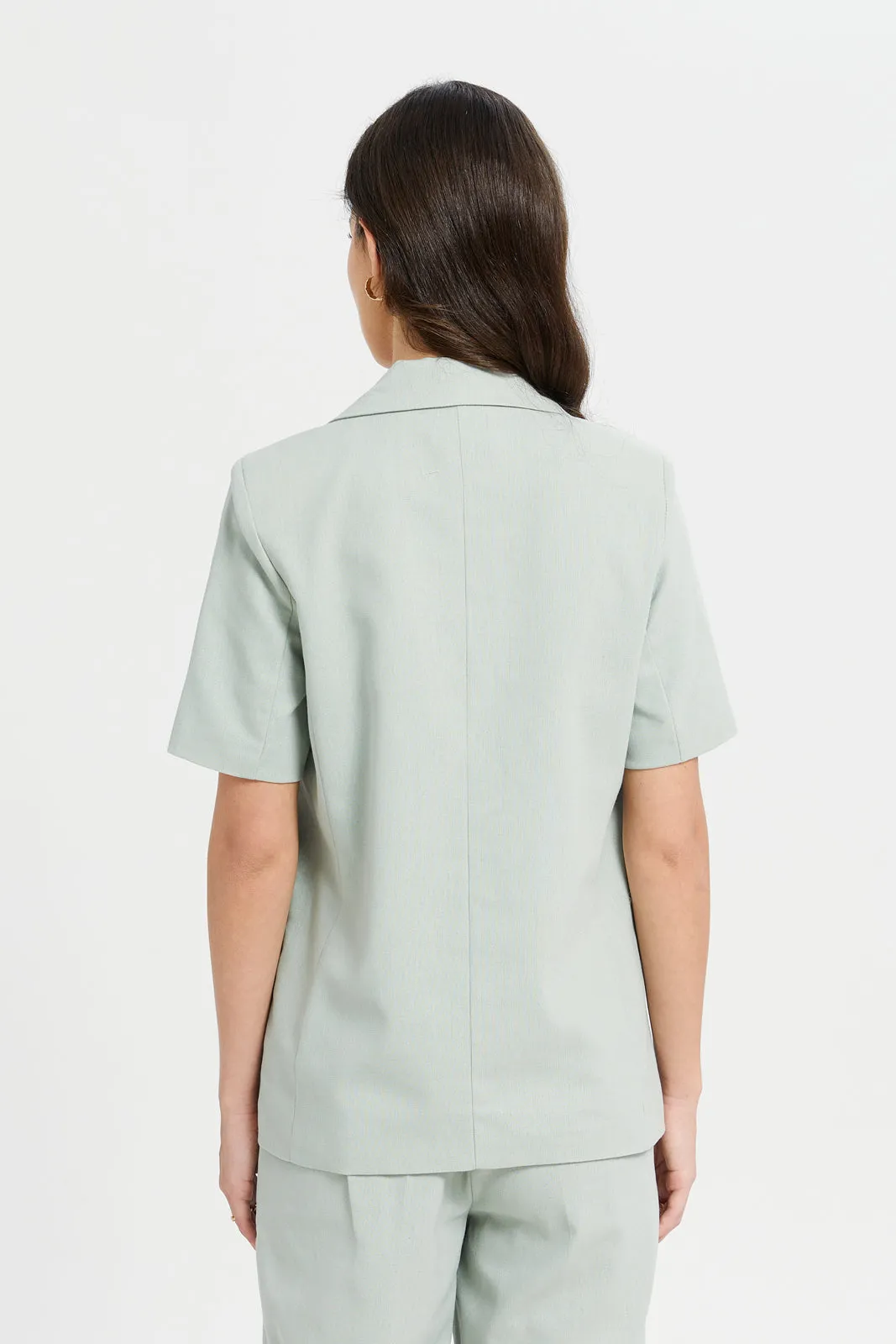 Women Mint Long Length Mock Pocket Blazer
