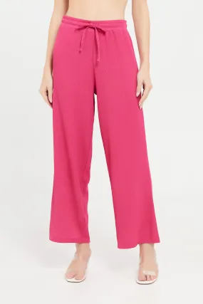 Women Pink Jacquard Straight Let Pant