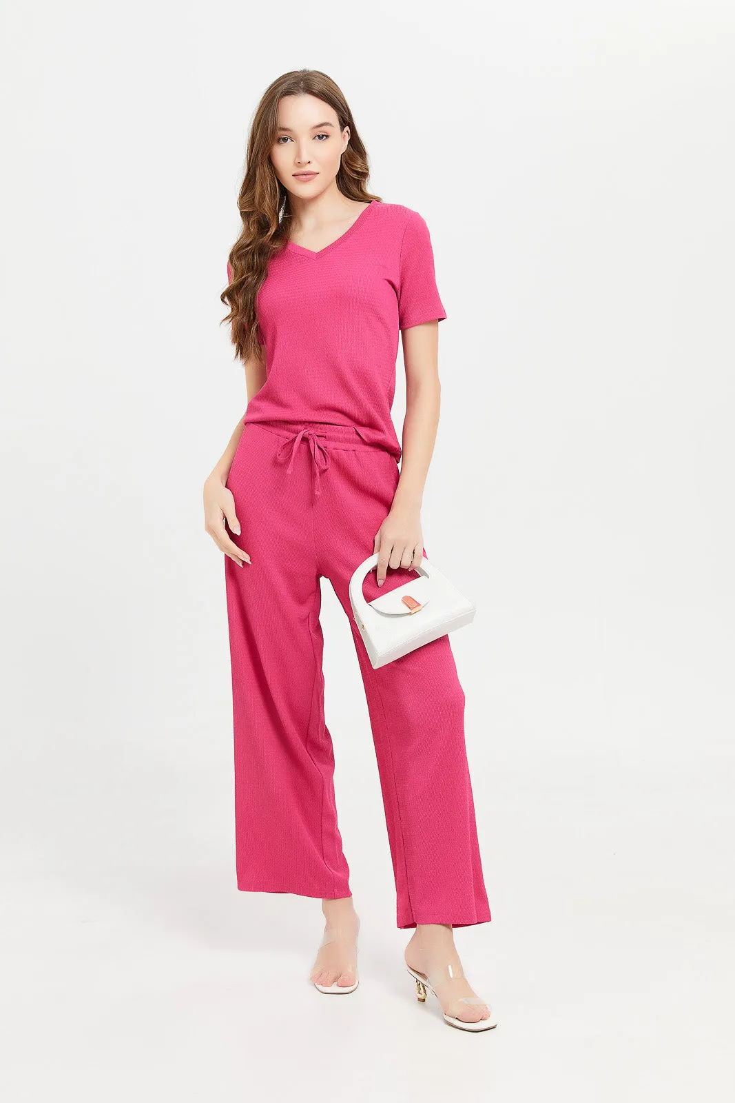 Women Pink Jacquard Straight Let Pant