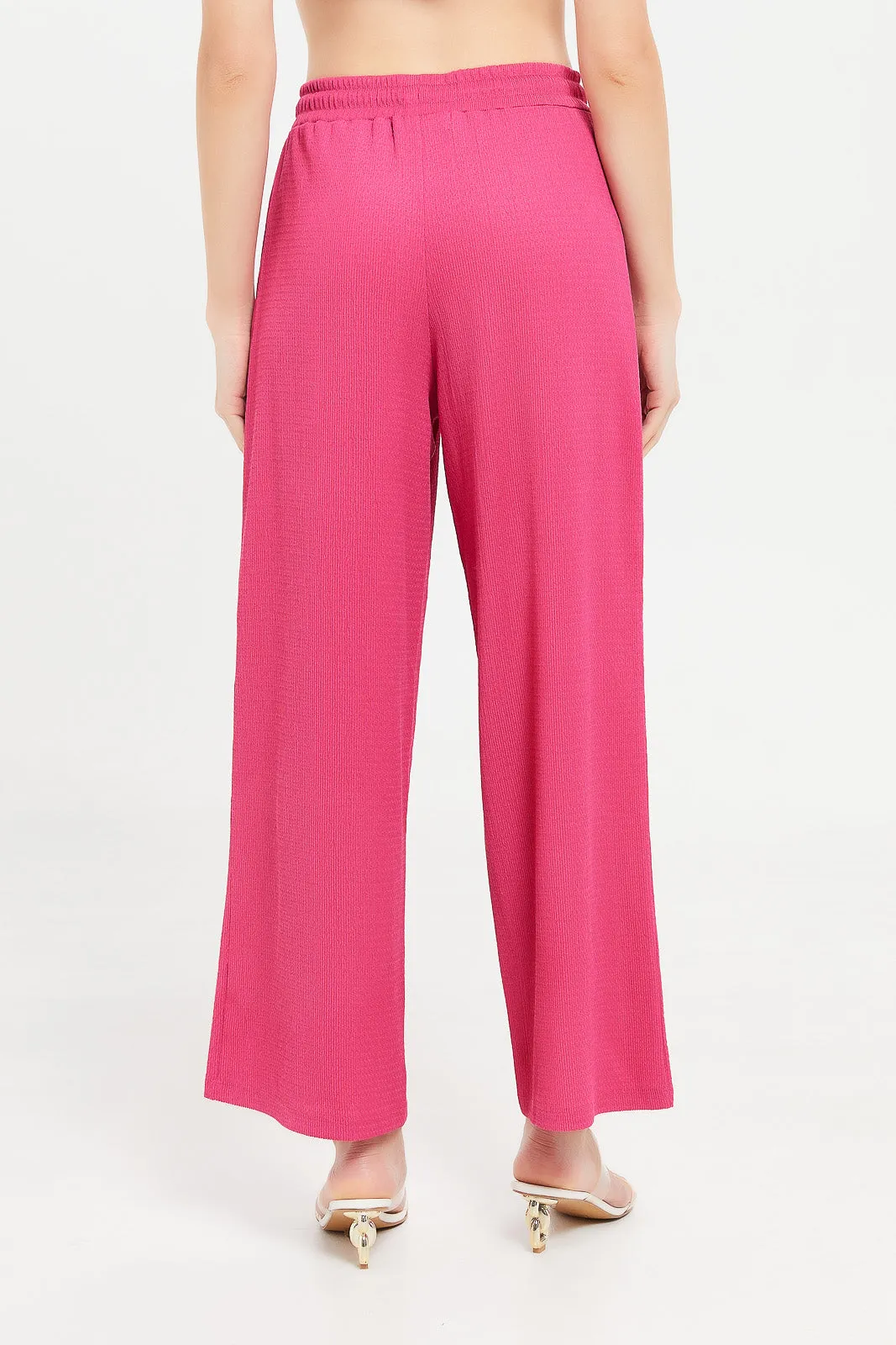 Women Pink Jacquard Straight Let Pant
