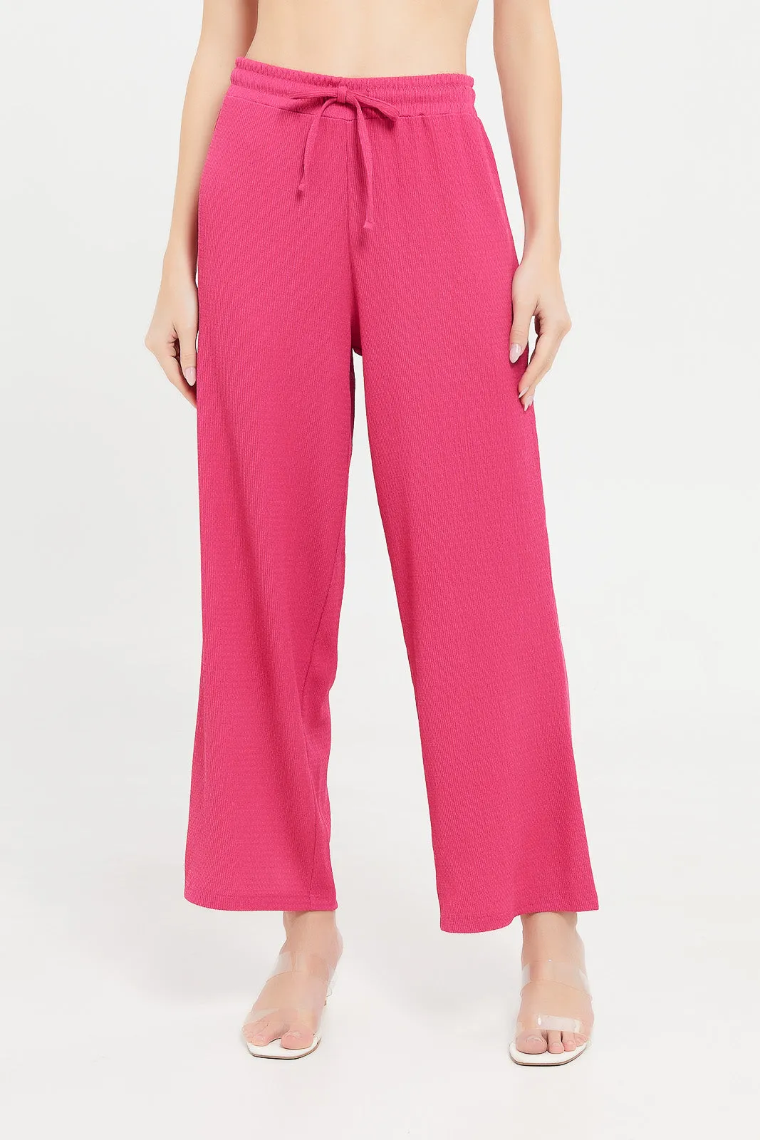 Women Pink Jacquard Straight Let Pant