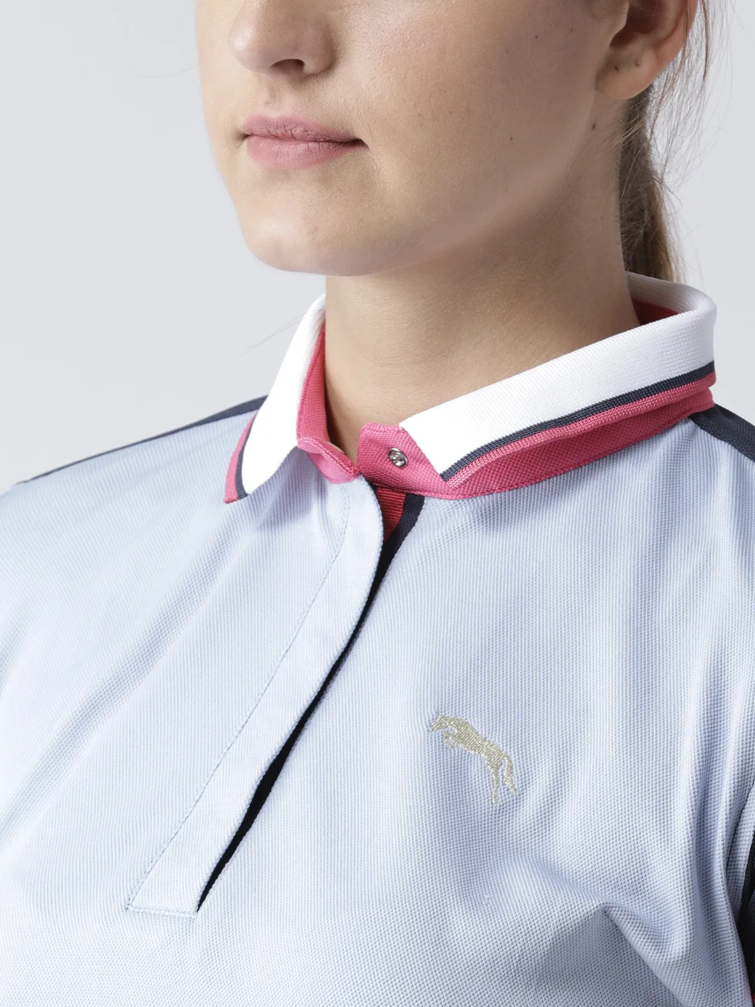 Women Solid Navy Blue Polo T-Shirt