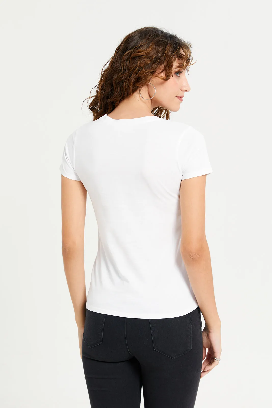 Women White Foil Printed T-Shirt