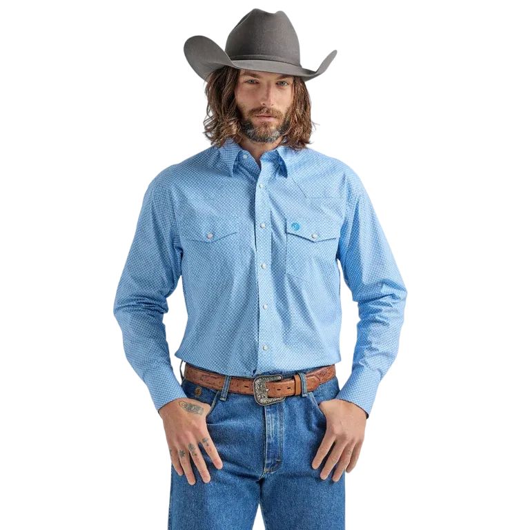 Wrangler Men's George Strait Long Sleeve Western Snap Blue Shirt