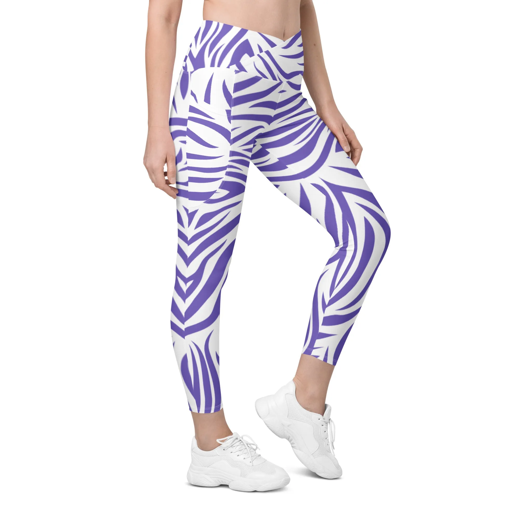 Zebra Print Crossover Leggings with Pockets, lioness-love