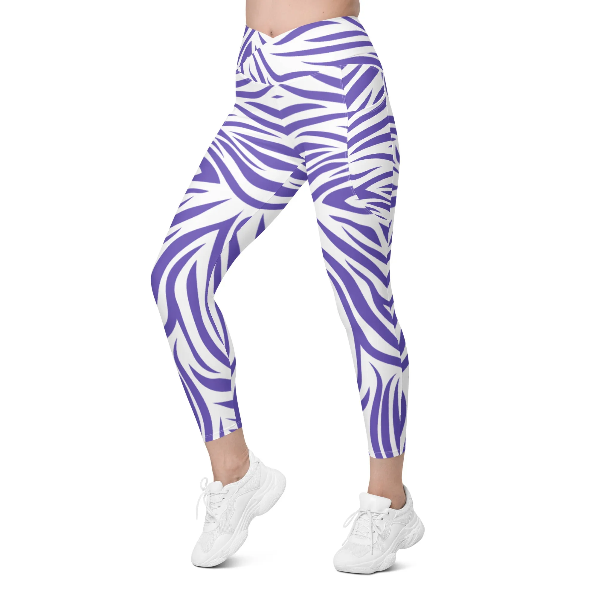 Zebra Print Crossover Leggings with Pockets, lioness-love