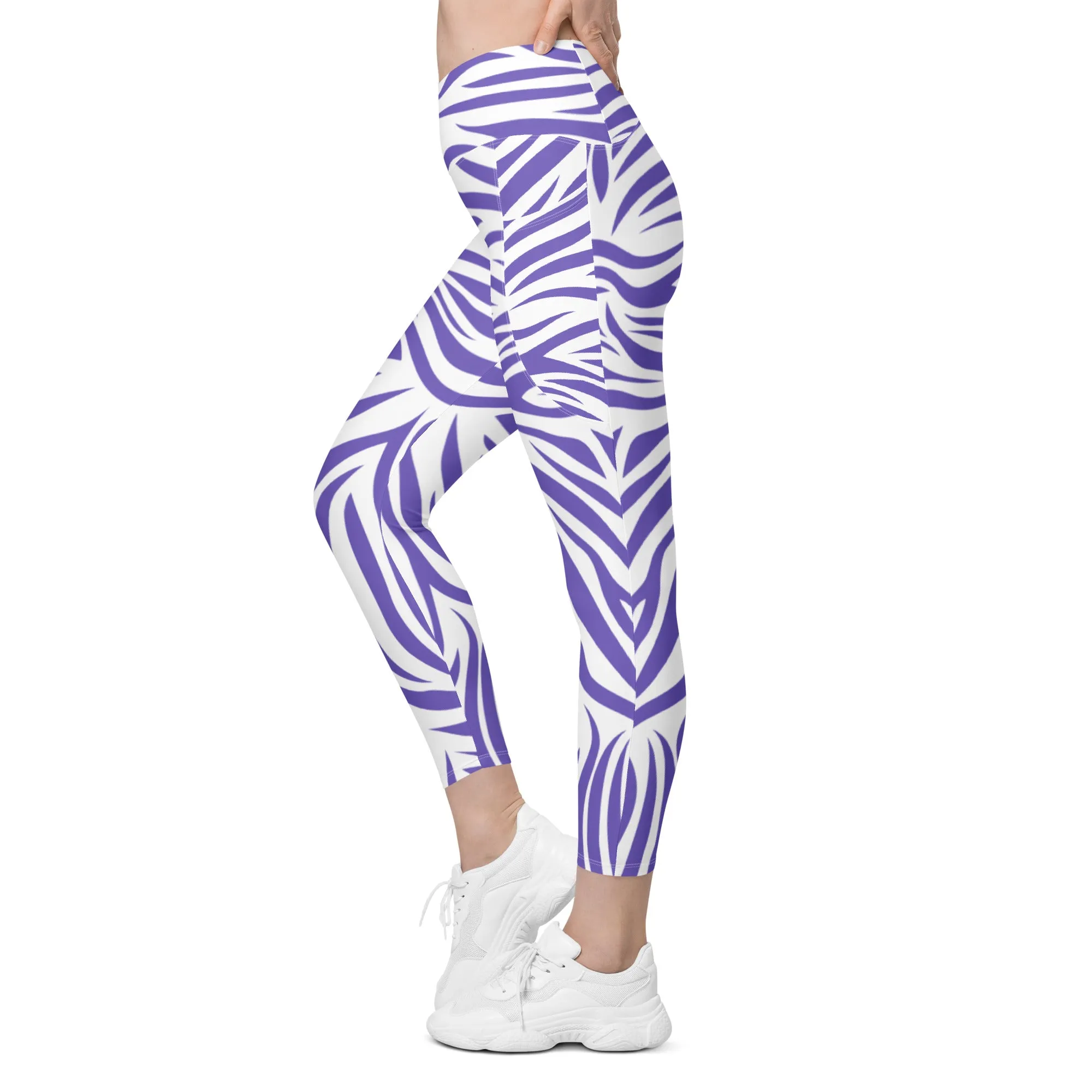 Zebra Print Crossover Leggings with Pockets, lioness-love
